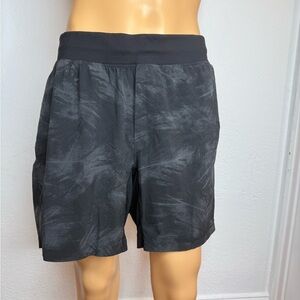 Lululemon T.H.E. Shorts Size XXL Linerless Black Palm Print Athletic Running